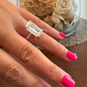 5 CT Elongated Emerald Cut Moissanite eternity Ring 14K White Gold  size 4 1/2